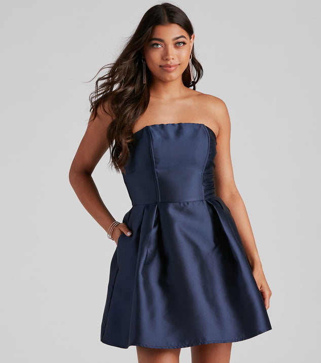 Hadley Strapless Pleated Satin Party ...